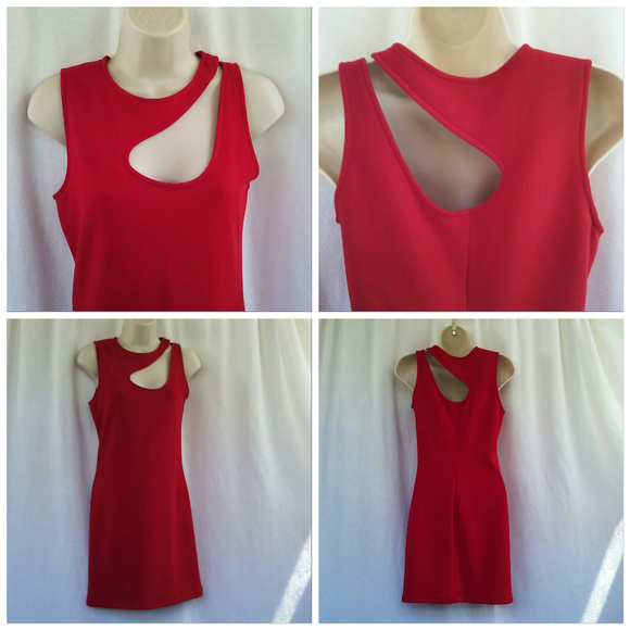 Peep dress Size M Red Cutaway neckline Sheath - Picture 4 of 6